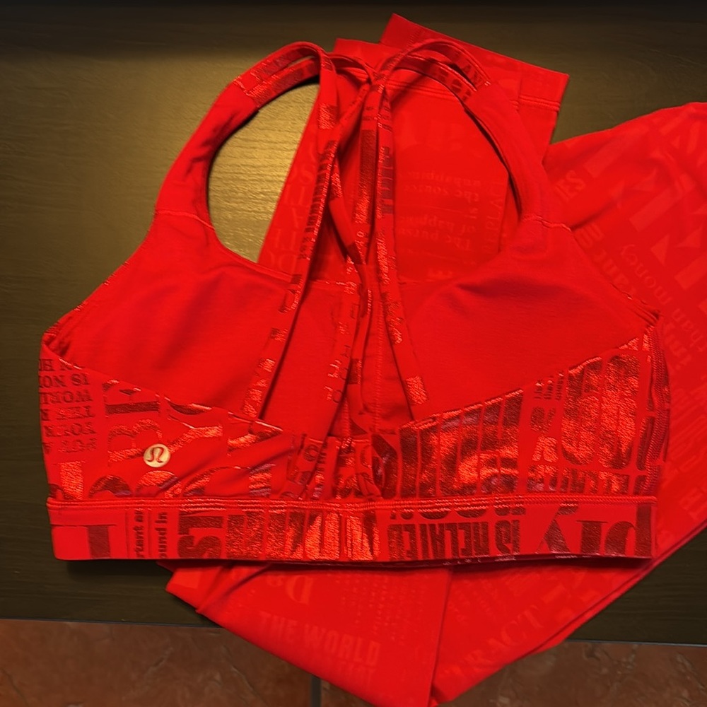 Lululemon energy bra and wunder under leggings in red manifest print - Picture 2 of 7